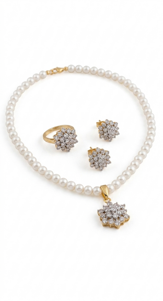 Aas Collection Floral Diamond cutpearls Jewelry Set