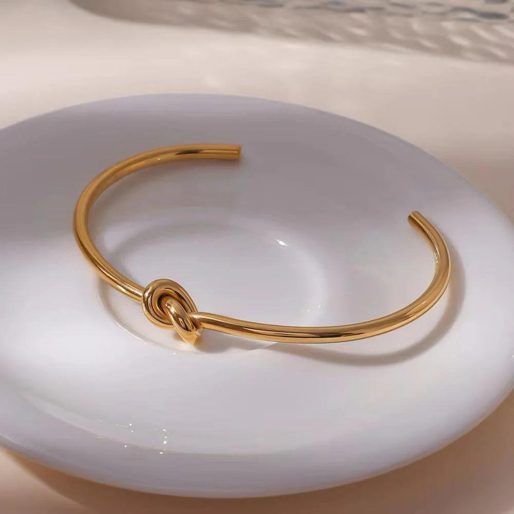 Aas Collection Luxury 18K Gold Plated Knot Cuff Bracelet for Women | Adjustable Anti-Tarnish Open Bangle