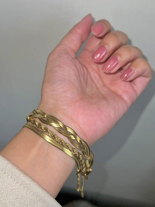 Layered Gold Color Bracelet – Braided & Herringbone Chain | AAS Collection