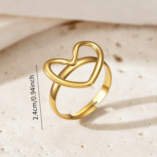 Gold Plated Heart Ring for Women | Adjustable Open Heart Fashion Ring | AAS Collection