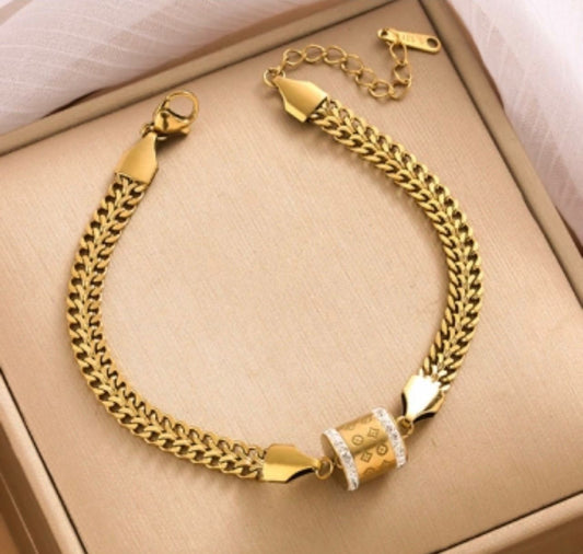 Gold Chain Bracelet for Women - Adjustable Gold Tone Double Chain Bracelet with Crystal Charm | Fashion Jewelry Gift | AAS Collection