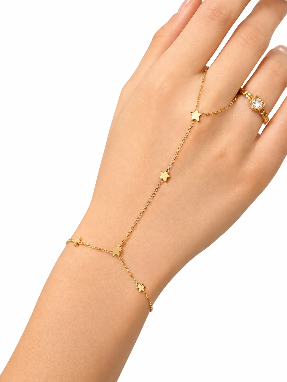 Gold Star Hand Chain Bracelet Ring for Women | AAS Collection