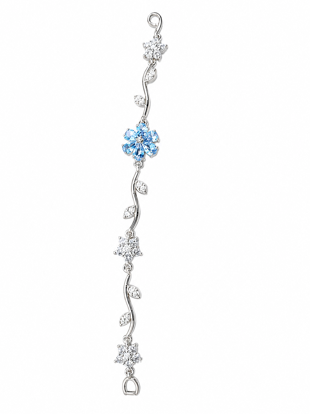 Aas Collection Blue Floral Crystal Bracelet for Women | Elegant Silver-Tone Leaf Design Jewelry