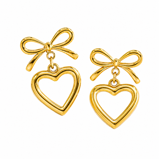Bow Heart Drop Earrings – 18K Gold Plated Stainless Steel | AAS Collection