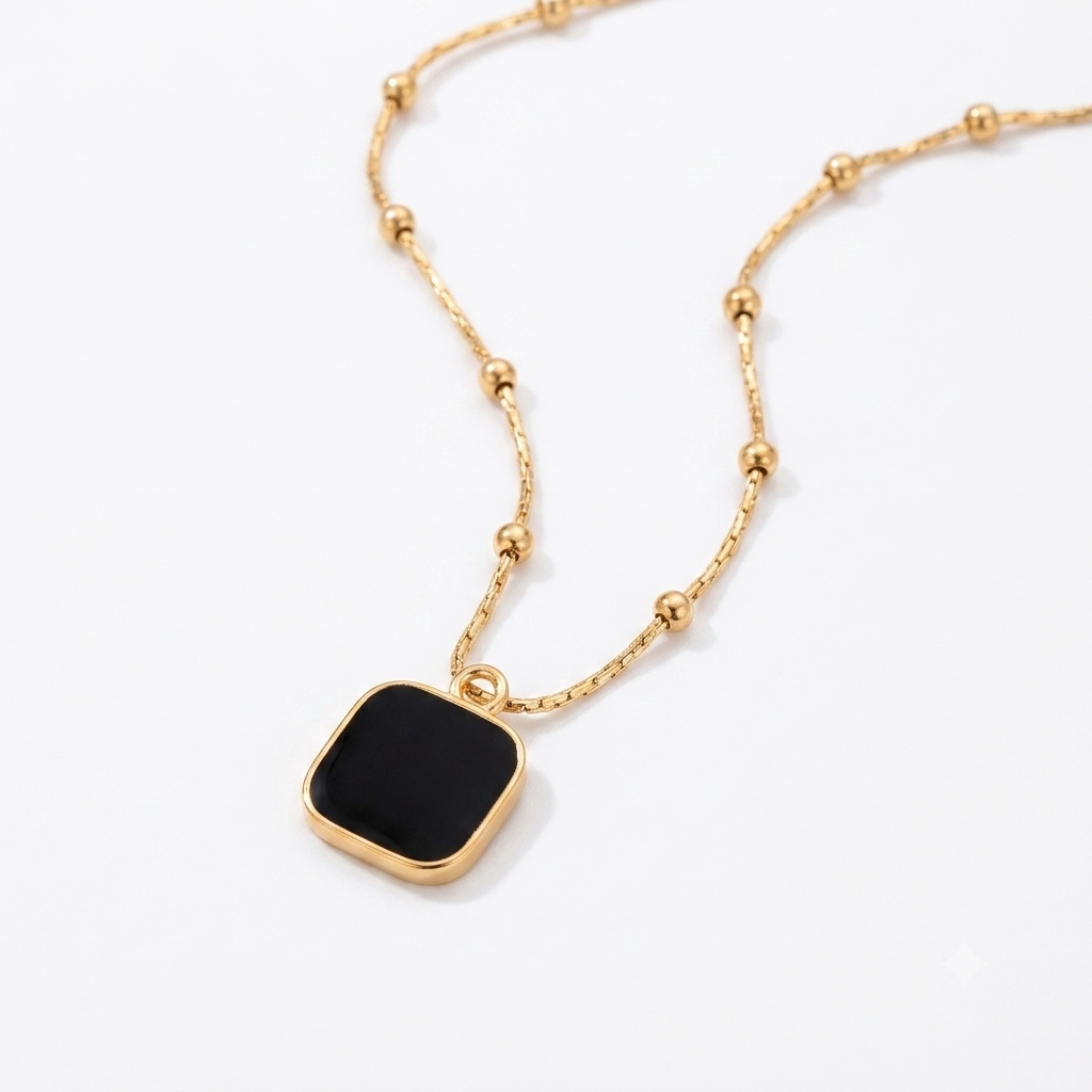 Black Square Pendant Necklace for Women | Gold Tone Necklace | AAS Collection