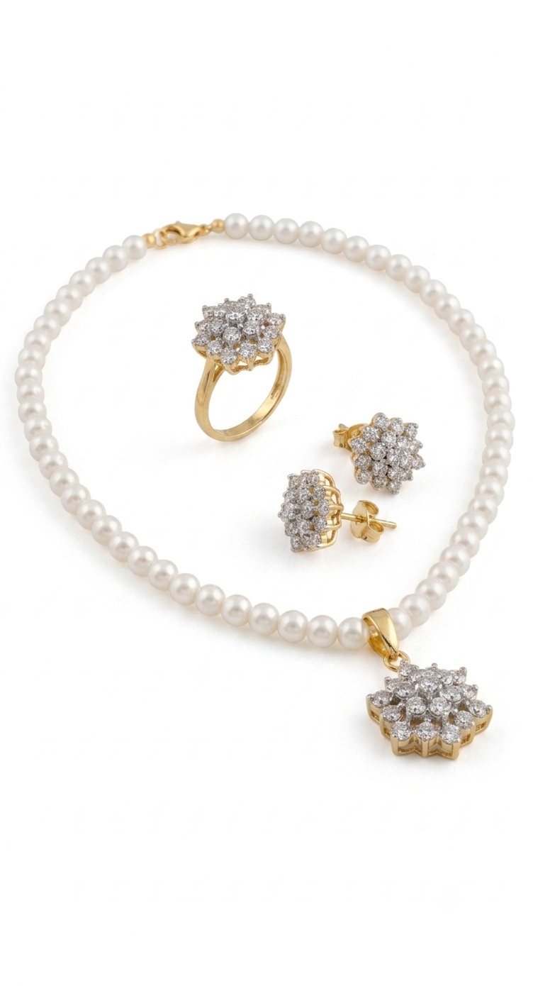 Aas Collection Floral Diamond cutpearls Jewelry Set
