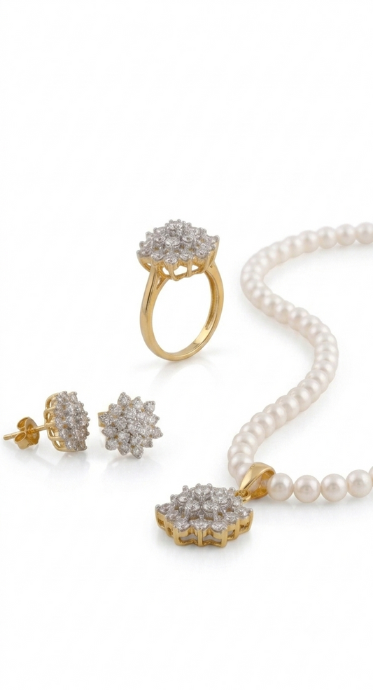 Aas Collection Floral Diamond cutpearls Jewelry Set
