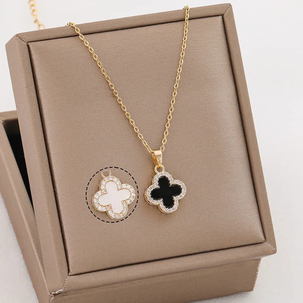 Four Leaf Clover Pendant Necklace – Black & White | AAS Collection