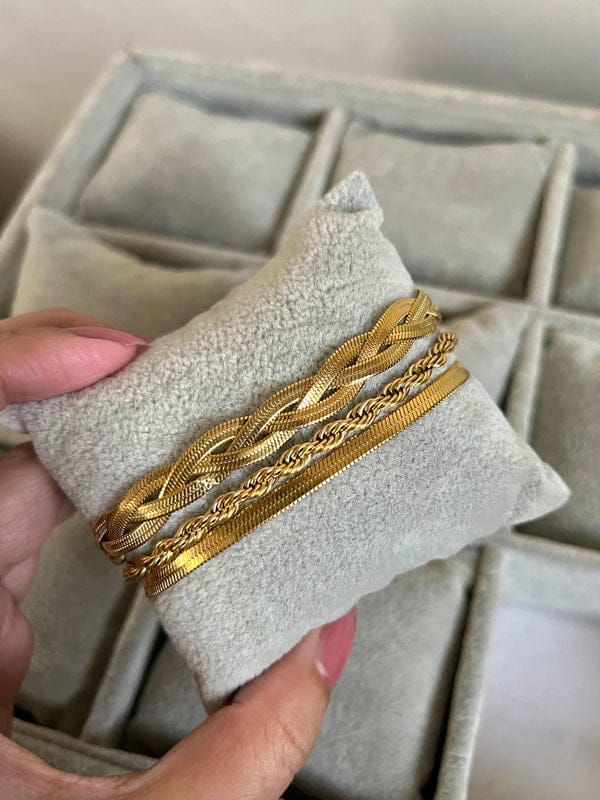 Layered Gold Color Bracelet – Braided & Herringbone Chain | AAS Collection