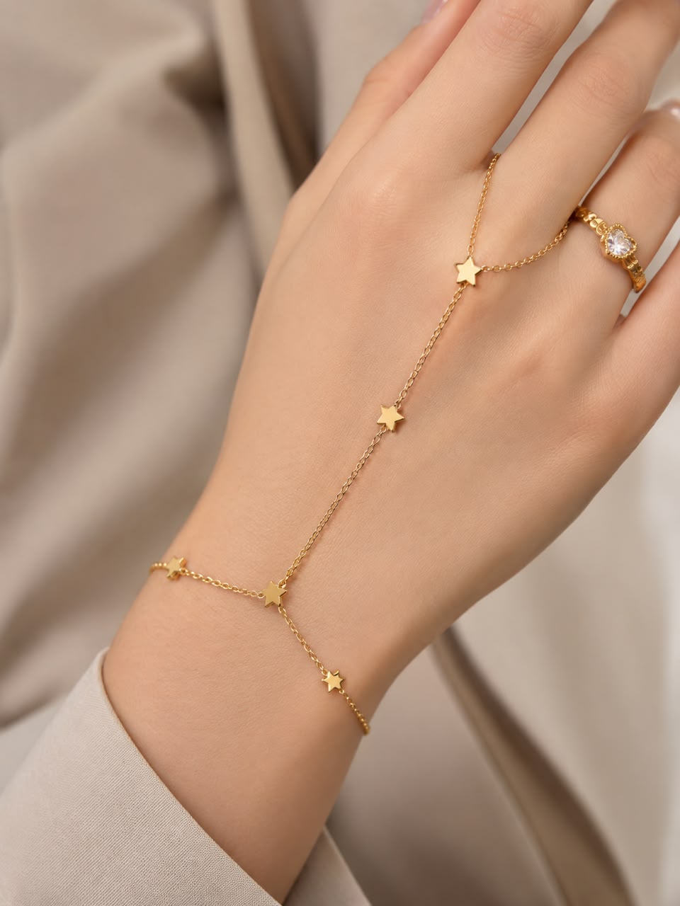 Gold Star Hand Chain Bracelet Ring for Women | AAS Collection