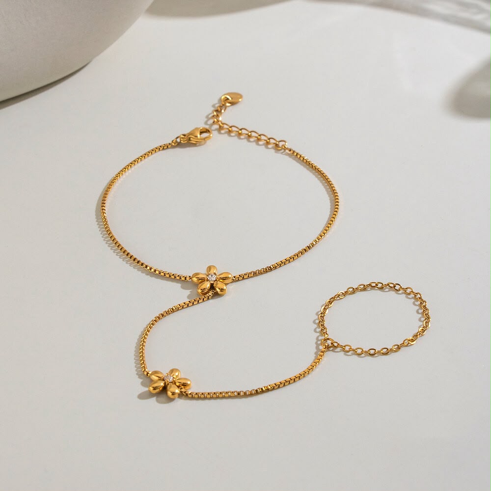 AAS Collection Gold Flower Finger Bracelet - Stainless Steel Hand Chain