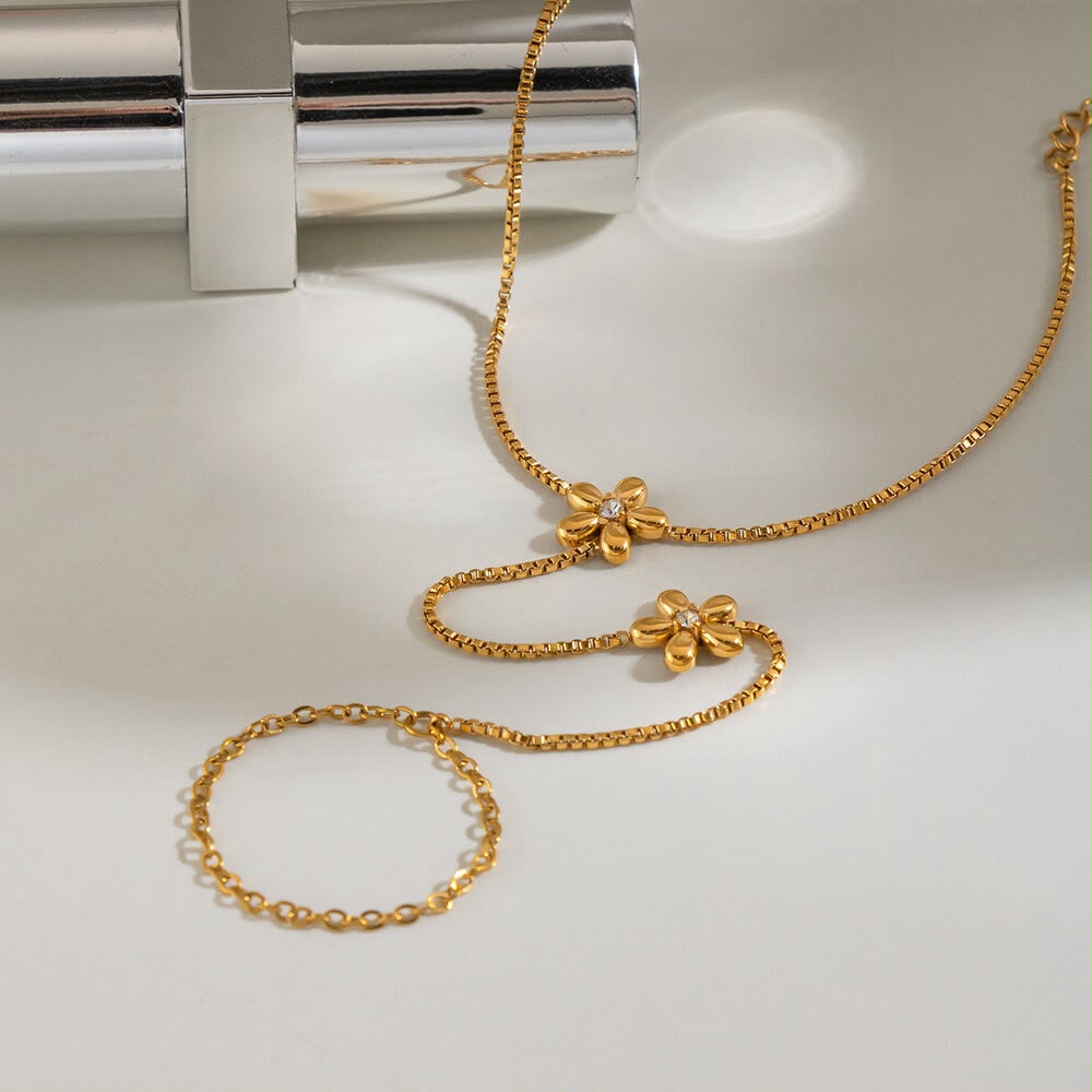 AAS Collection Gold Flower Finger Bracelet - Stainless Steel Hand Chain