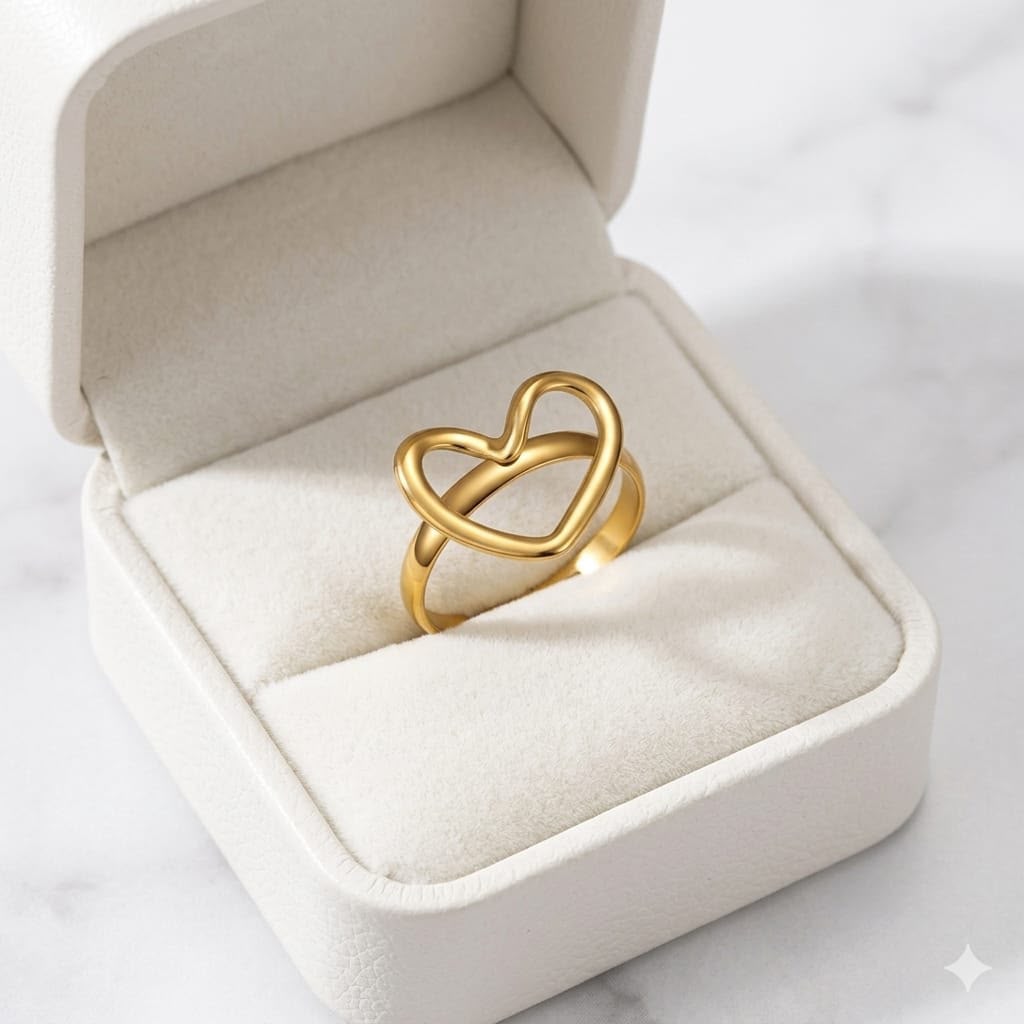 Gold Plated Heart Ring for Women | Adjustable Open Heart Fashion Ring | AAS Collection