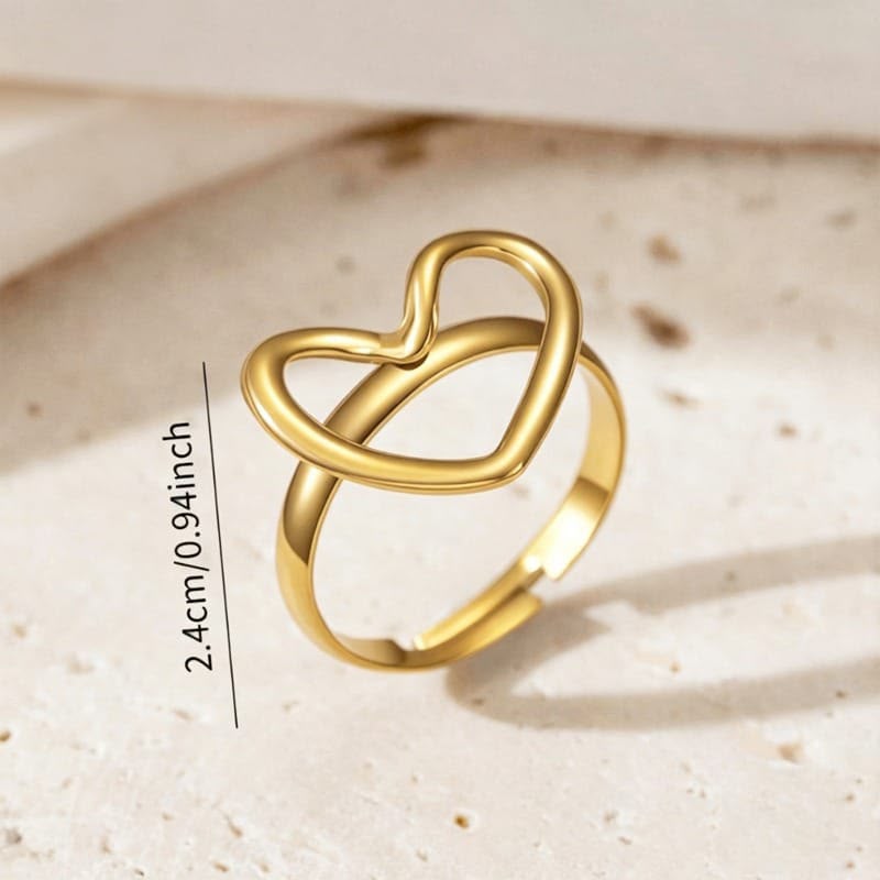 Gold Plated Heart Ring for Women | Adjustable Open Heart Fashion Ring | AAS Collection