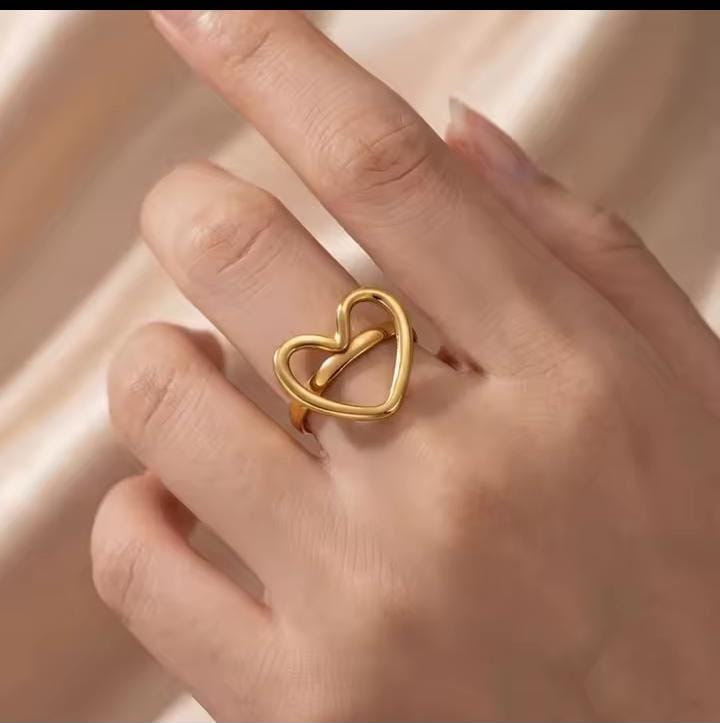 Gold Plated Heart Ring for Women | Adjustable Open Heart Fashion Ring | AAS Collection