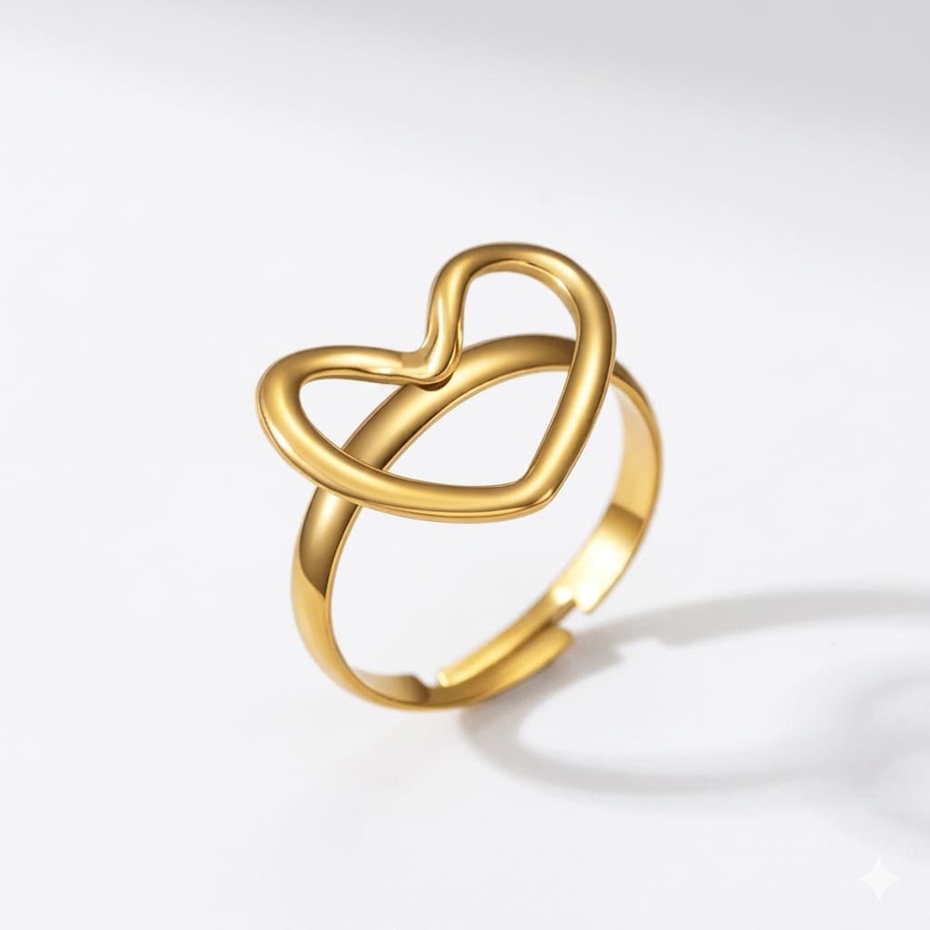 Gold Plated Heart Ring for Women | Adjustable Open Heart Fashion Ring | AAS Collection