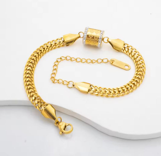 Gold Chain Bracelet for Women - Adjustable Gold Tone Double Chain Bracelet with Crystal Charm | Fashion Jewelry Gift | AAS Collection