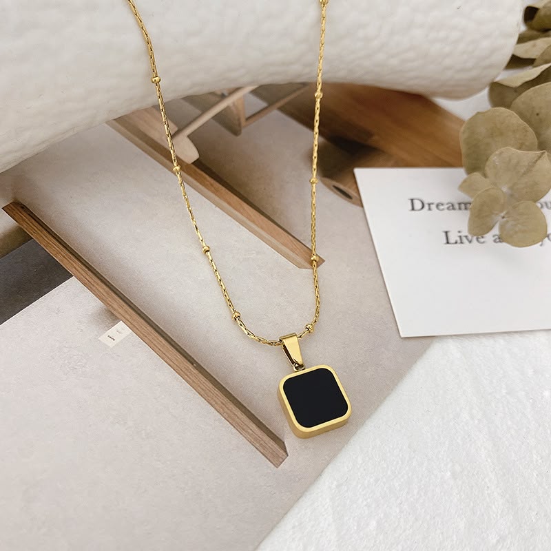 Black Square Pendant Necklace for Women | Gold Tone Necklace | AAS Collection