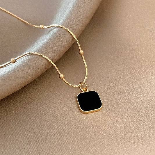 Black Square Pendant Necklace for Women | Gold Tone Necklace | AAS Collection