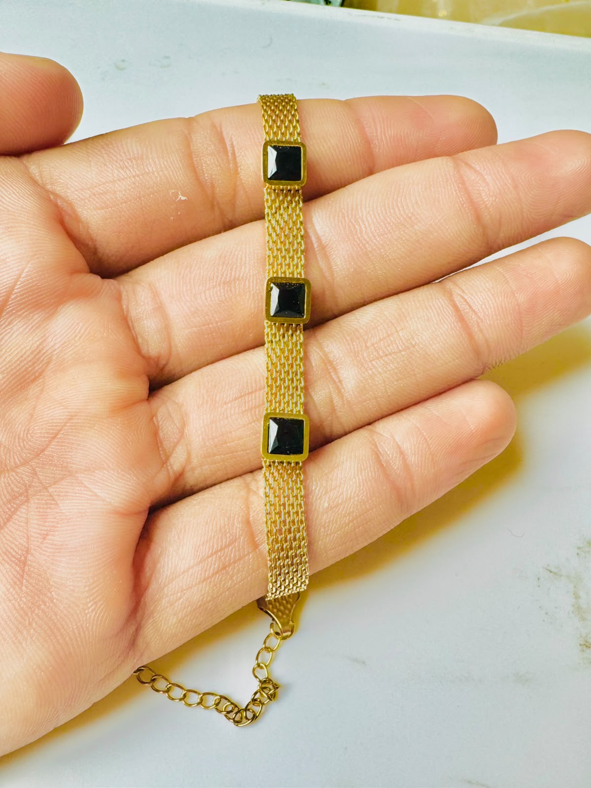 Aas Collection Gold & Black Bracelet for Women | Elegant Mesh Chain Fashion Jewelry