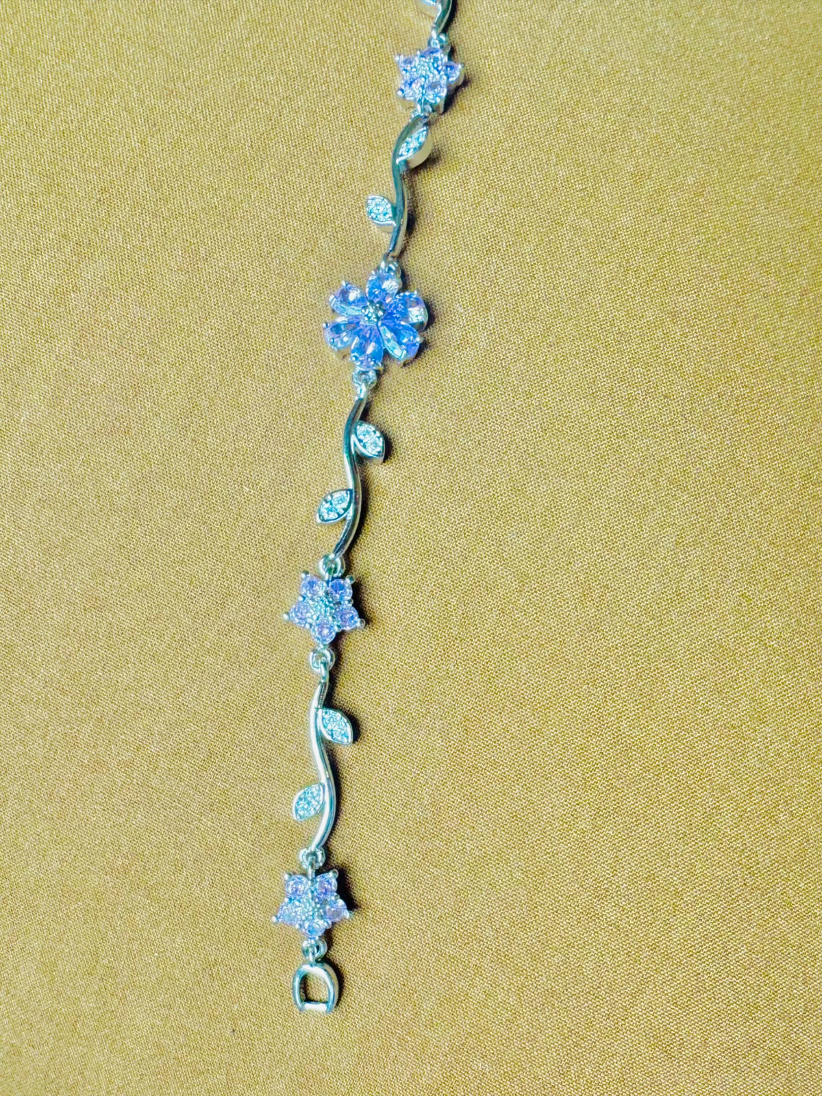 Aas Collection Blue Floral Crystal Bracelet for Women | Elegant Silver-Tone Leaf Design Jewelry