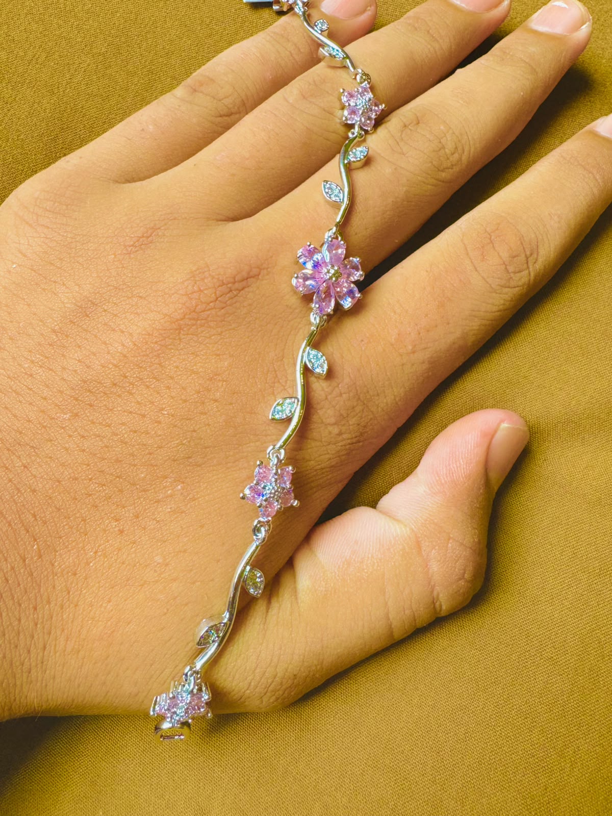 Aas Collection Blue Floral Crystal Bracelet for Women | Elegant Silver-Tone Leaf Design Jewelry